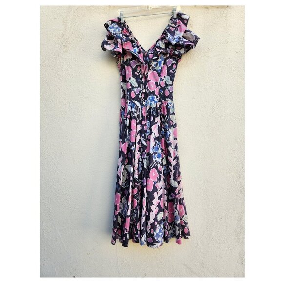 Vintage Floral Laura Ashley Ruffle Midi Dress - Picture 4 of 12